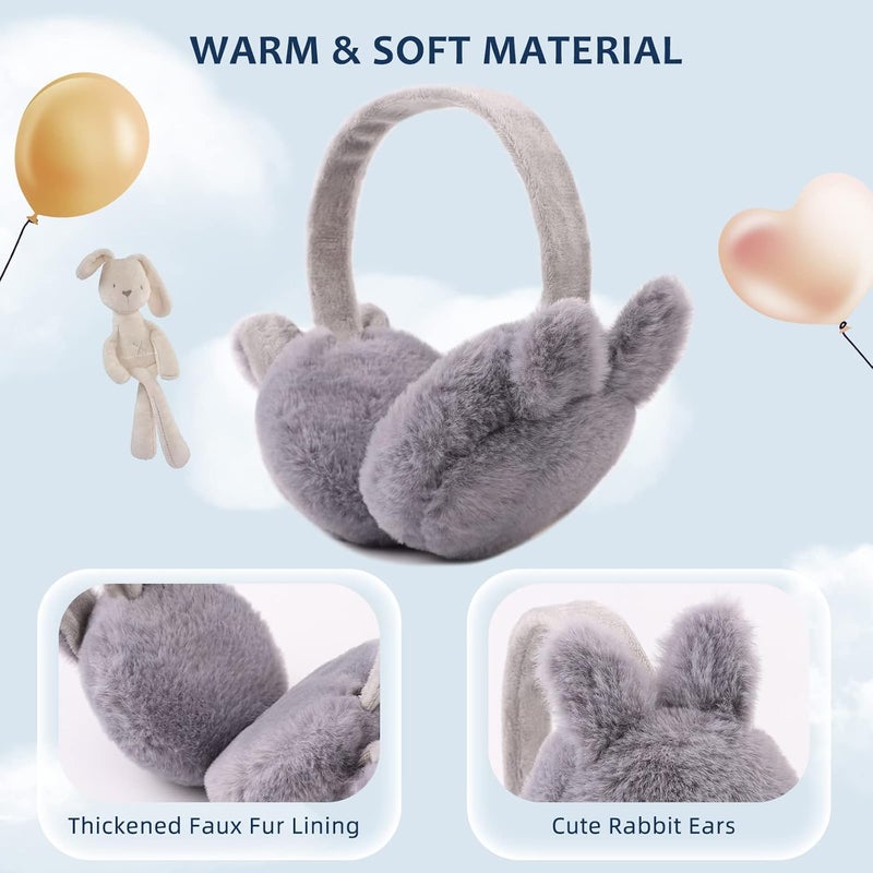 Peecabe Winter Kids Earmuffs Warm Girl Ear Muffs For Toddler Kid Children Earmuff with Cat Ears Girls Ear Warmer (Gray Bunny) - Image 3